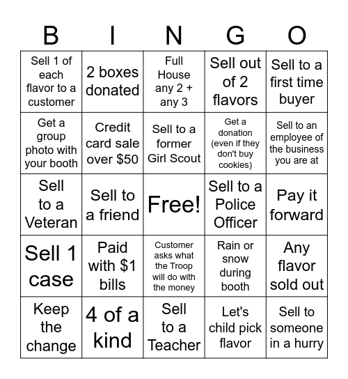 Cookie Booth Bingo Card