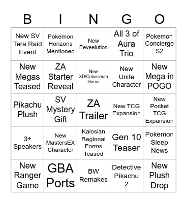 Pokemon Day Bingo Card