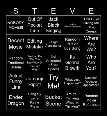 Minecraft Movie Bingo Card