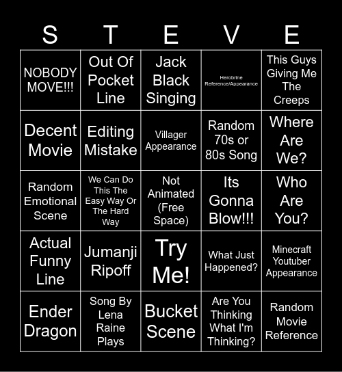 Minecraft Movie Bingo Card