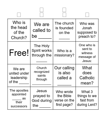 Chapter 18 Bingo Card