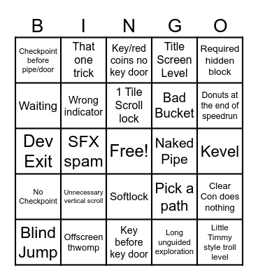 Bad Level Design Bingo Card