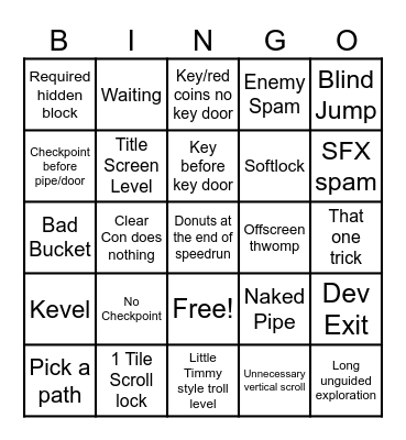 Bad Level Design Bingo Card