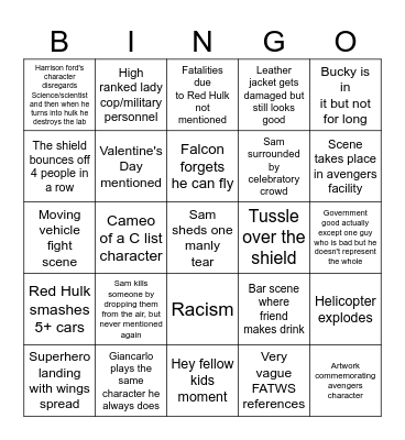 Captain America: Brave New World Bingo Card