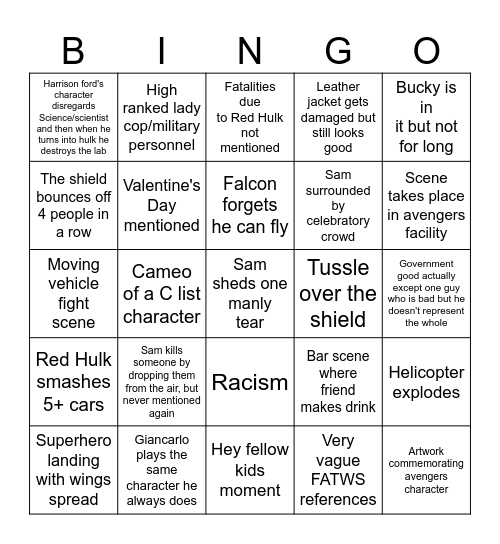 Captain America: Brave New World Bingo Card