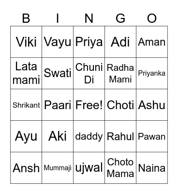 Family Bingo Card