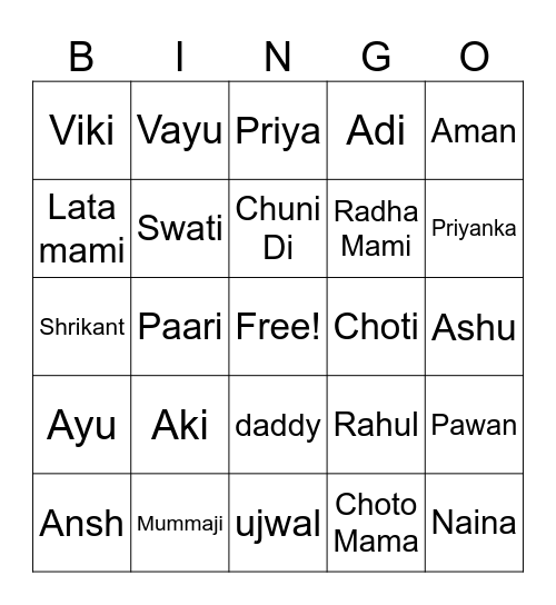 Family Bingo Card