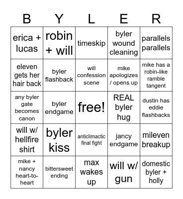 stranger things 5 bingo Card