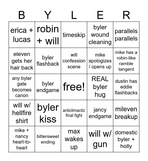 stranger things 5 bingo Card