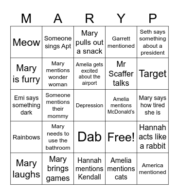 Mary is short Bingo Card