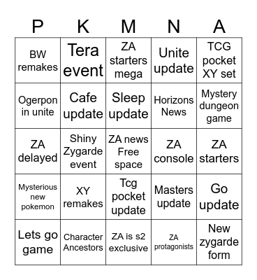 Pokemon presents Bingo Card