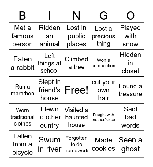 Have You Ever Bingo Card