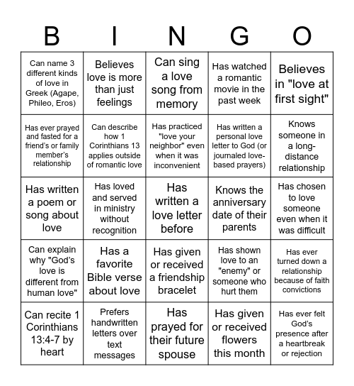 Human Bingo: Love Edition Bingo Card