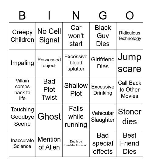 Bad Horror Movie Bingo Card