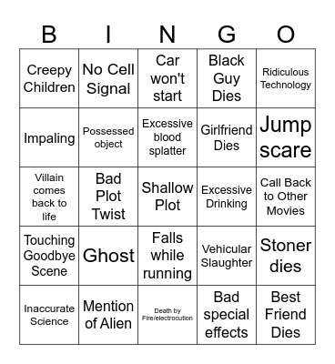 Bad Horror Movie Bingo Card