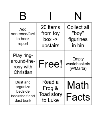 Adam Bingo Card
