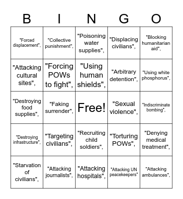 Geneva Convention Bingo Card