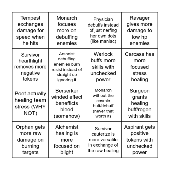 Path rework wish list Bingo Card