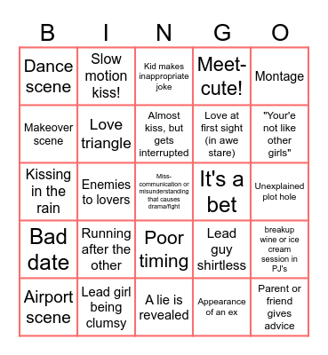 ROM-COM Bingo Card