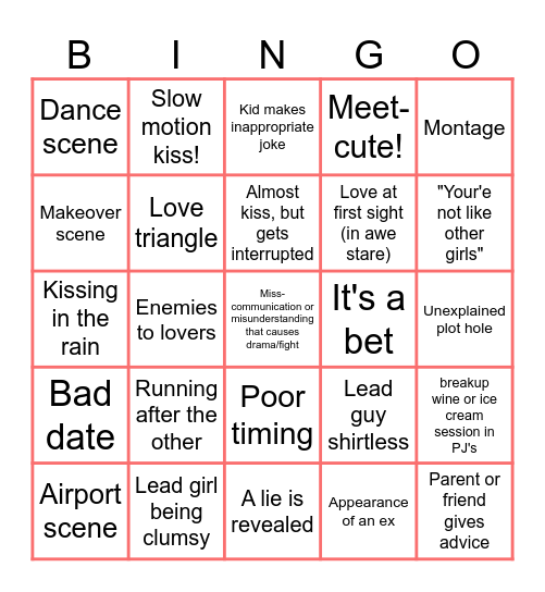 ROM-COM Bingo Card