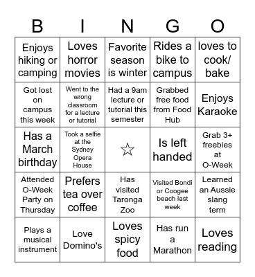 Speed Friending Bingo Card