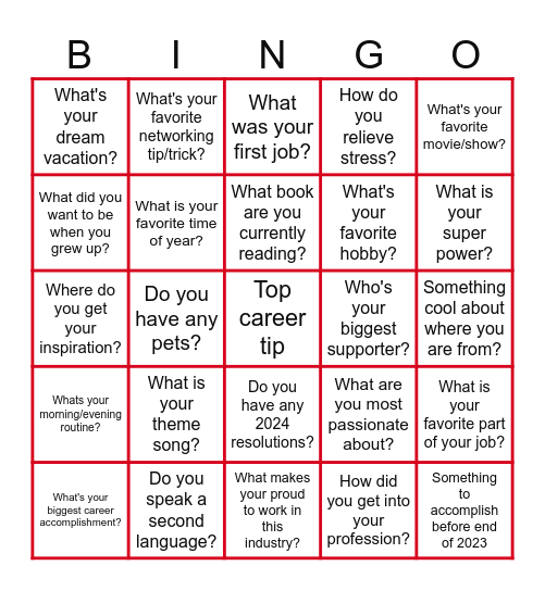 Speed Networking Bingo Card