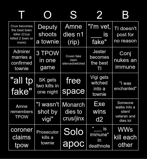 Town of Salem 2 Bingo Card