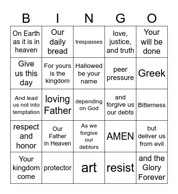 The Lord's Prayer BINGO Card