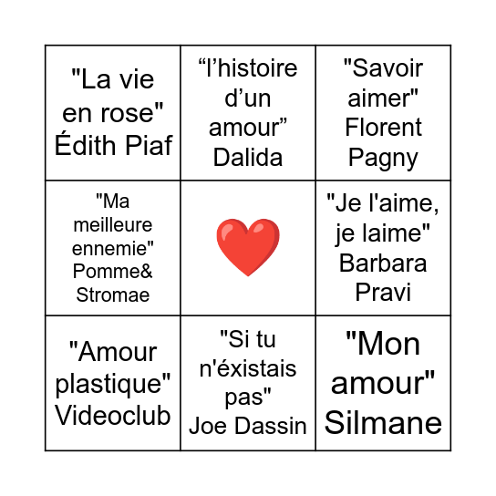 AMOUR Bingo Card