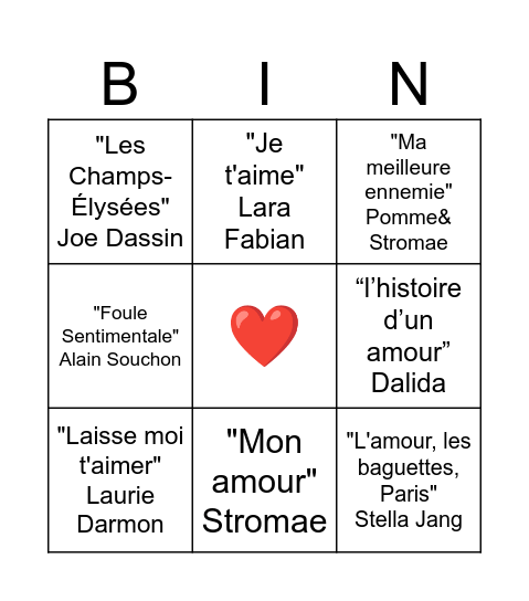 AMOUR Bingo Card