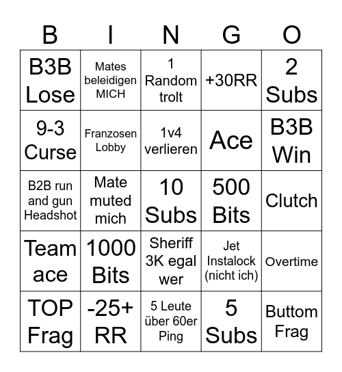 Valo Bingo Card