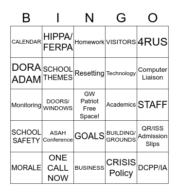 YCS GWS BINGO Card