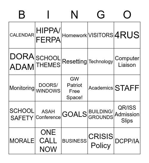 YCS GWS BINGO Card