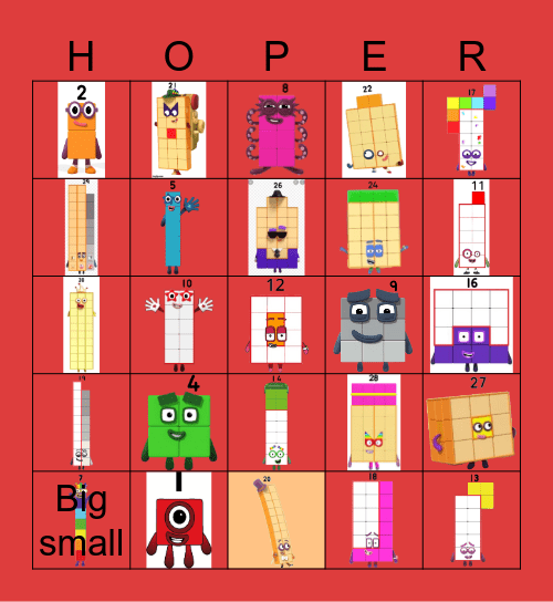 Number blocks Bingo Card