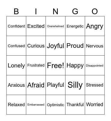 Emotions Bingo Card