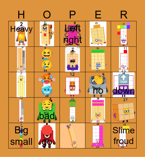 Number blocks Bingo Card