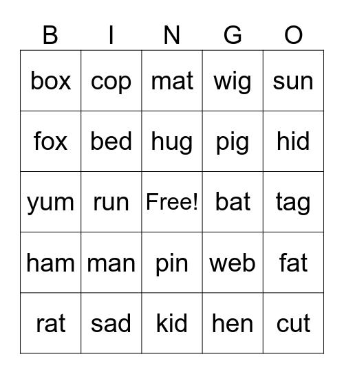 CVC Bingo Card
