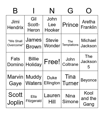Black History Month Music Bingo Card