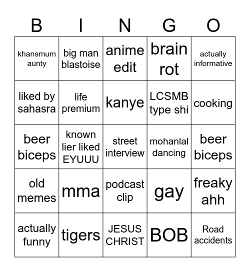 REELS Bingo Card
