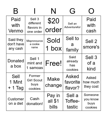 Cookie Booth Bingo Card