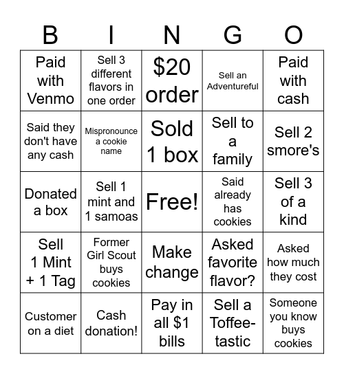 Cookie Booth Bingo Card