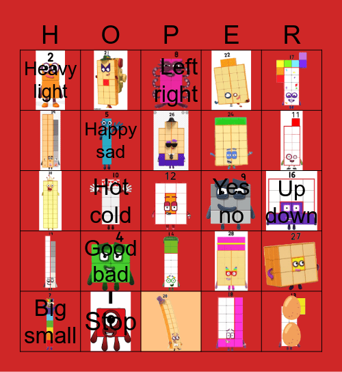 Number blocks Bingo Card