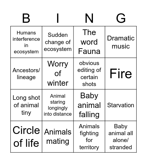 Animal Planet Bingo Card