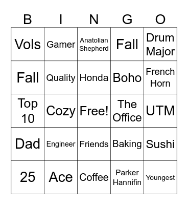 Kaylin's Home! Bingo Card