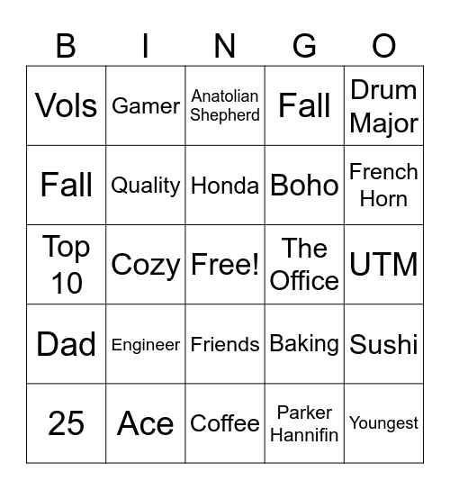 Kaylin's Home! Bingo Card