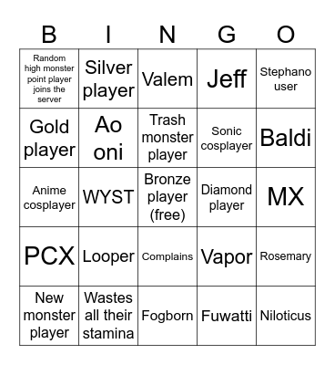 Pillar chase 2 bingo card Bingo Card