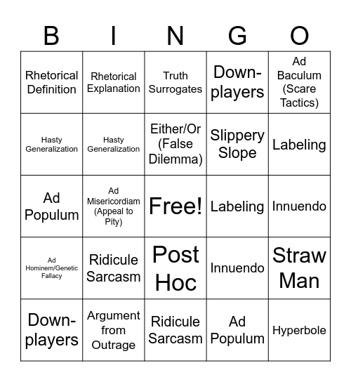 Fallacies and Slanters Bingo Card