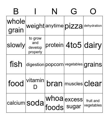 N U T R I T I O N   Bingo Card