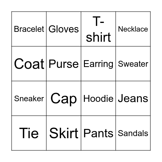 FASHION Bingo Card