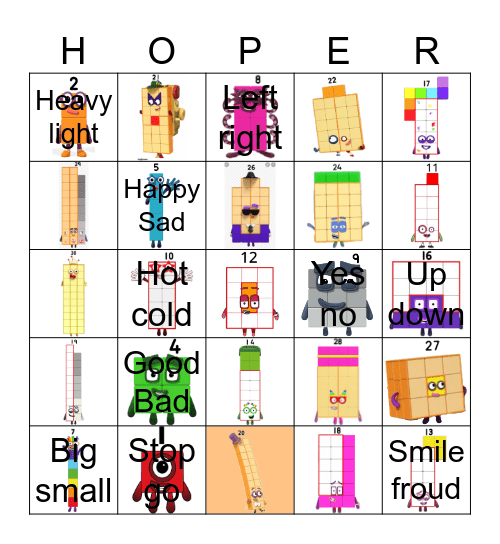 Number blocks Bingo Card